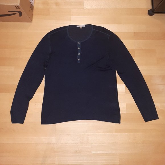 John Varvatos Artisan Dark Navy Cashmere Silk Knit Henley (Large - Xlarge) - Picture 1 of 6